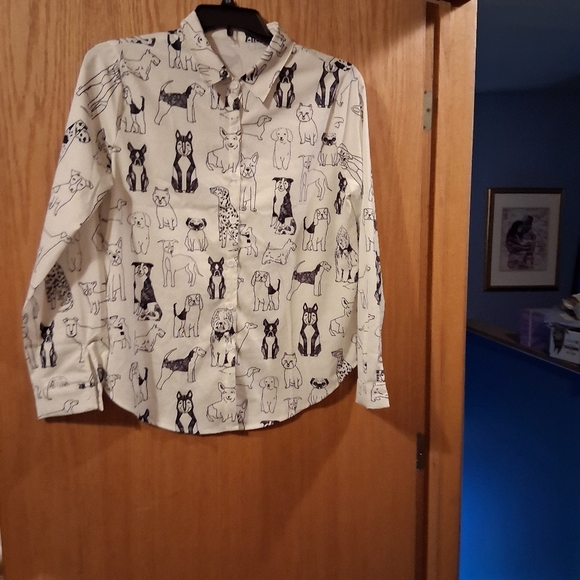 Dog Theme Blouse Long Sleeve Pet Lovers, Dog Enthusiast - Picture 3 of 7